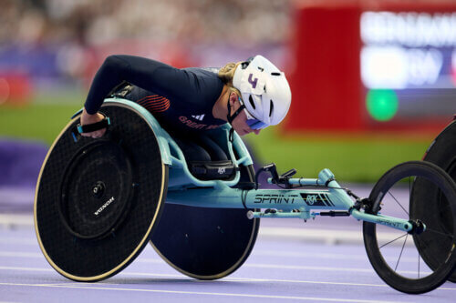 1st September 2024, Paris, France. Melanie Woods of Great Britain in the Para Athletics Women's 800m - T54 Final at the Stade de France on day 4 of the Paris 2024 Paralympic Games. Credit Roger Bool