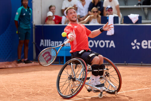 Alfie Hewitt. 1st September 2024, Paris, France. Wheelchair Tennis. Alfie Hewett and Gordon Reid of Great Britain play Alexander CATALDO and Bryan TAPIA of Chile in the men’s doubles second round on Roland-Garros Court 14. On day 4 of the Paris 2024 Paralympic Games. Credit Roger Bool